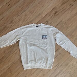White Crewneck Sweats with Blue Graphic